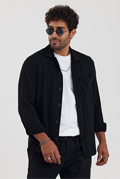 İLKCET MODA Мъжка черна риза с предни джобове