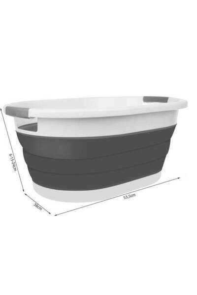 buz Foldable portable bucket, silicone & plastic, 24 L (53.5 x 38 x 24 cm), white/gray