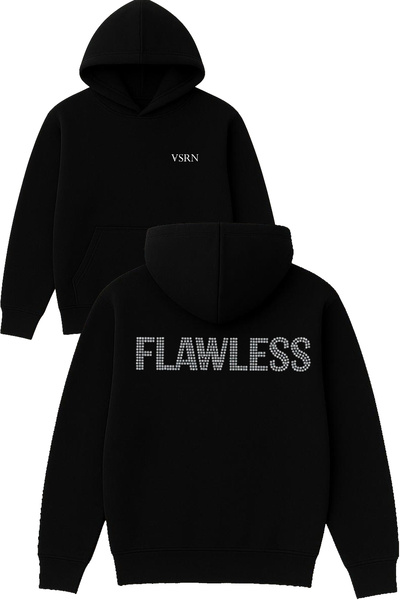 VSRN تصميم لا تشوبه شائبة مطبوع قصة فضفاضة سويت شيرت أسود بغطاء رأس