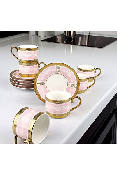 Kosova Çırağan Home Tombul Renkli 6 Kişilik Kahve Fincan Takımı