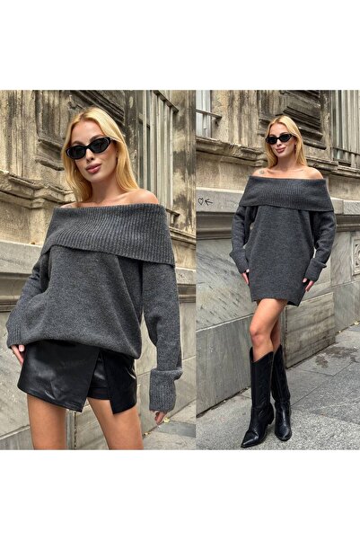 Le Savu Trend Madonna Guler Tricotat Rochie bluză cu mâneci lungi de culoare ...