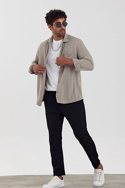 İLKCET MODA Men's Beige Regular Shirt with Front Pocket