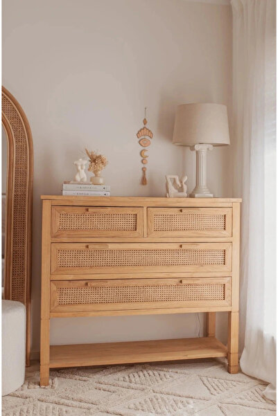 ŞafakMobilya Dublin Bambu Hazeran Detaylı Masif Ahşap Şifonyer