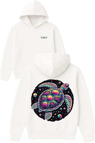 VSRN Hanorac alb supradimensionat cu glugă, cu imprimeu Turtle Design