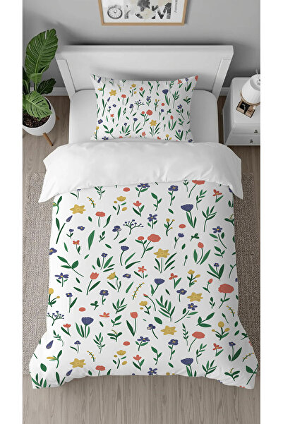 GREENDECOR Flowers and Leaves Patterned Printed Specially Designed Single Person Simple Style Stylish Duvet Cover Set Without Sheets
