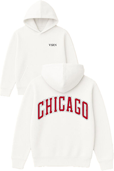 VSRN تصميم شيكاغو الأحمر مطبوع قصة فضفاضة سويت شيرت أبيض بغطاء رأس