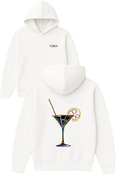 VSRN تصميم الكوكتيل مطبوع قصة فضفاضة سويت شيرت أبيض بغطاء رأس