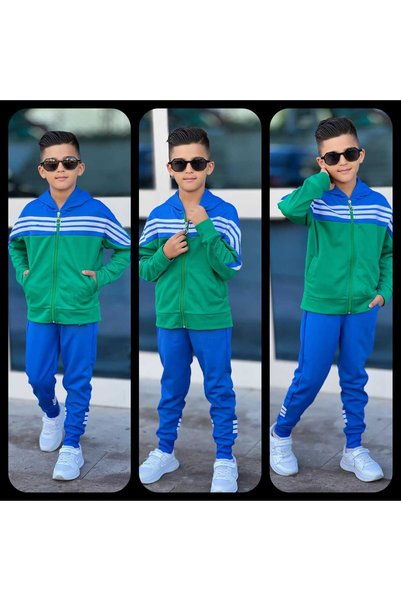 Kuzeyi Butik Boy's Striped Hooded Sport Tracksuit
