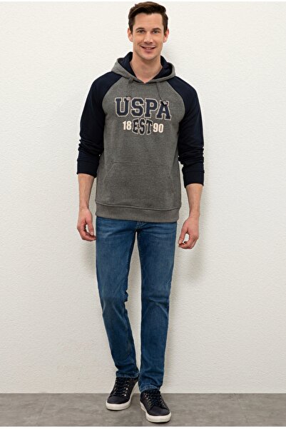 U.S. Polo Assn. Ανδρικό φούτερ Anthracite Melange με κουκούλα