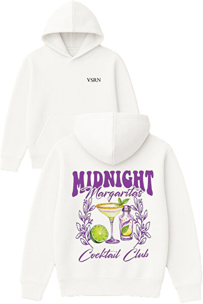 VSRN تصميم ميدنايت مارغريتا مطبوع قصة فضفاضة سويت شيرت أبيض بغطاء رأس