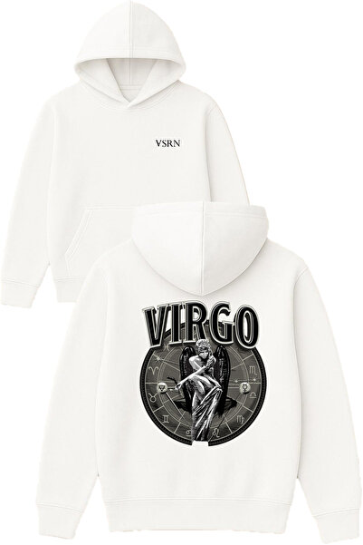 VSRN virgo 1 Hanorac alb supradimensionat cu glugă și imprimeu