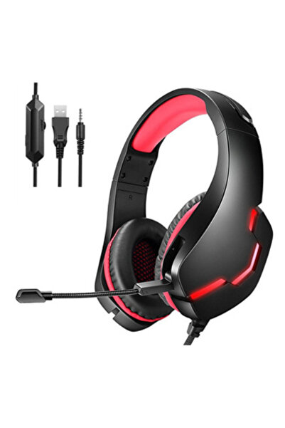 buz Wired RGB Gaming Headset with USB, Noise-Cancelling Mic, Deep Bass (Red-Black)