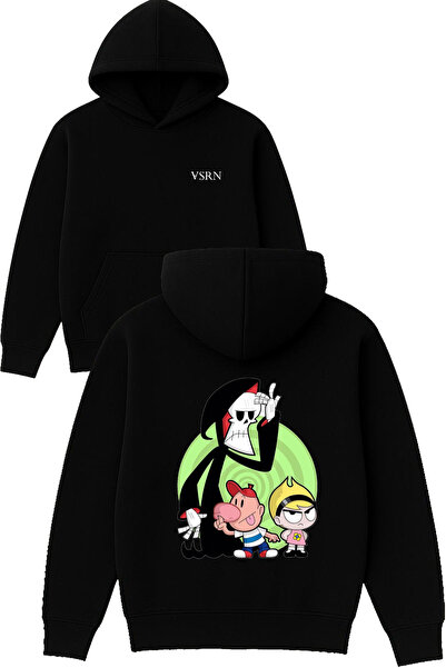 VSRN Ghost and Friends Hanorac negru supradimensionat cu glugă și imprimeu de...
