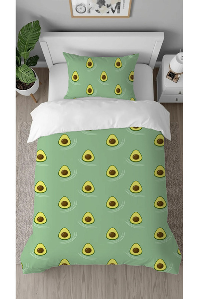 GREENDECOR Avocado Leaf Green Patterned Printed Specially Designed Single Stylish Children's Duvet Cover Set Without Sheets