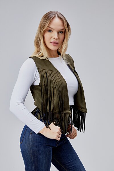Wissi Life Scuba Suede Tassels Khaki Vest