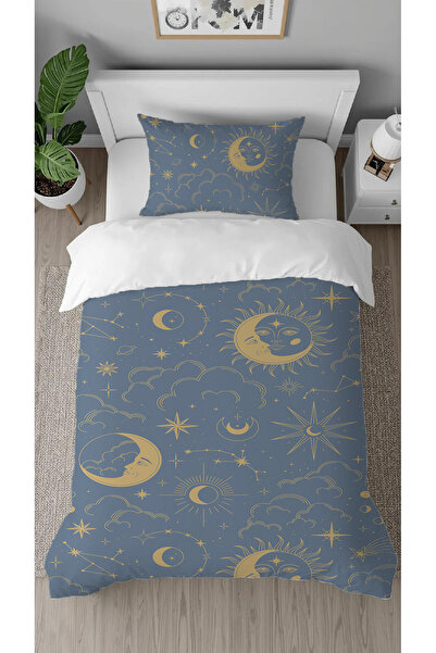 GREENDECOR Space Star Moon Planet Patterned Printed Specially Designed Sheetless Style Stylish Single Duvet Cover Set