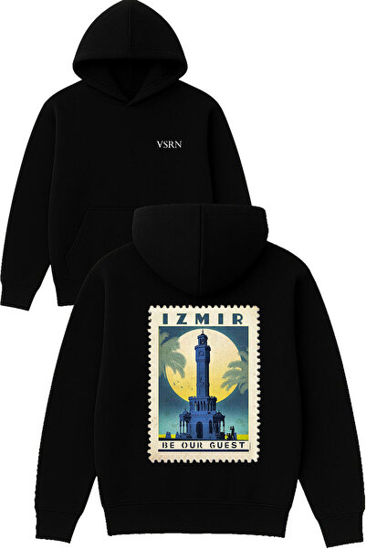 VSRN يزمير تكن ضيوفنا تصميم مطبوع قصة فضفاضة سويت شيرت أسود بغطاء رأس