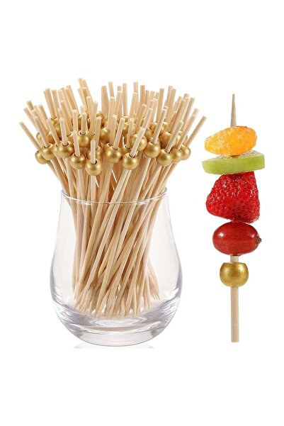 Generic 100PCS Bamboo Cocktail Picks, 4.7inch Gold Pearl Skewers for Appetizers, Drinks Garnish, BBQ, Party