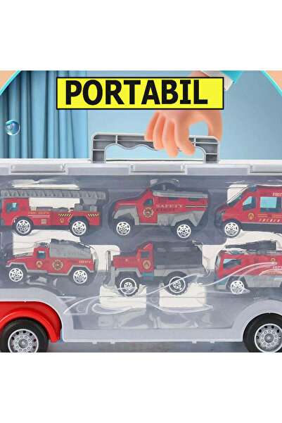 buz Toy transport truck trailer set, 7 pieces, ambulance, fire truck, interactive, red