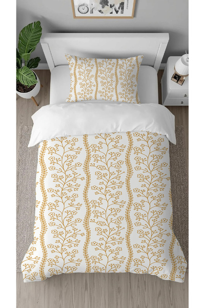 GREENDECOR Flowers Anatolian Motif Pattern Printed Special Design Single Person Simple Style Stylish Duvet Cover Set Without Sheets