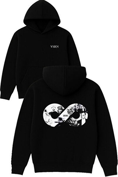 VSRN 1938 إنفينيتي ديزاين مطبوع قصة فضفاضة سويت شيرت أسود بغطاء رأس