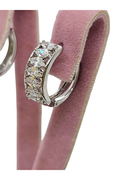 XUPING JEWELRY White Gold Color Diamond Look Stone Hoop Earrings |   Xp Printed 316L Steel