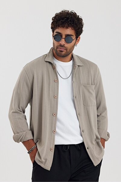 İLKCET MODA Men's Beige Regular Shirt with Front Pocket