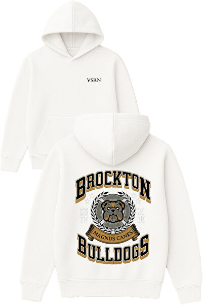 VSRN بروكتون بولدوجز تصميم مطبوع قصة فضفاضة سويت شيرت أبيض بغطاء رأس