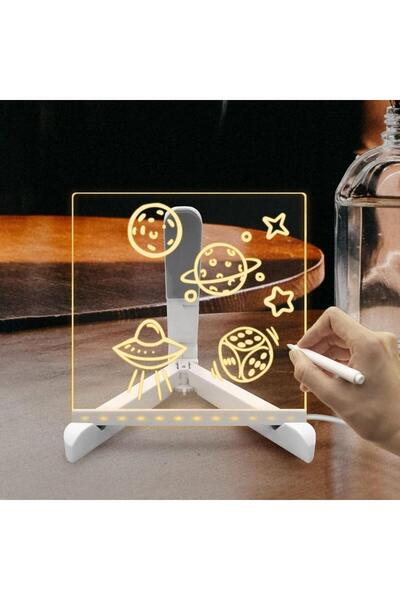 FIVIONT LED Işıklı 3D Akrilik Yazı Panosu – Silinebilir Mesaj & Çizim Tahtası, USB, Masa Lambası – 15×15 cm