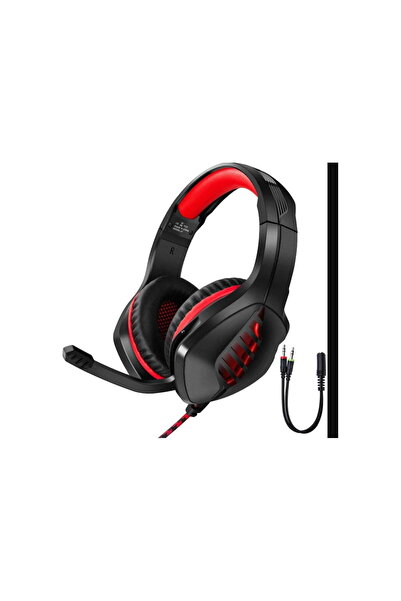 buz Gaming Headset Stereo with LED, Deep Bass, Noise-Cancelling Mic (Black-Red)