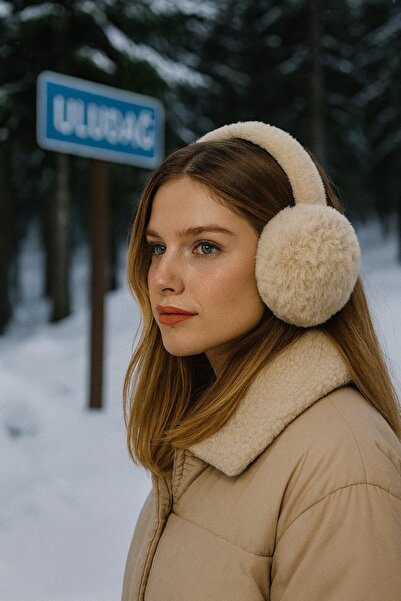 Netodak Kadın Suni Kürk Kulaklık – Yumuşak Peluş Kışlık Ear Muf Bej Kulaklık