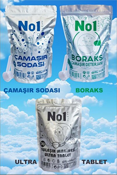no1 clean ÇAMAŞIR VE BULAŞIK TEMİZLİK SETİ 3 LÜ ULTRA TABLET ÇAMAŞIR SODASI BOR