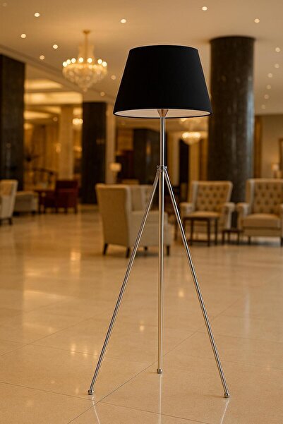 Lampada Krom Kaplama Tripod Lambader - Siyah