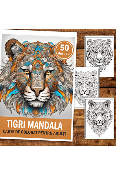 Legendary Gifts Книжка за оцветяване, 50 илюстрации, Мандала Тигри