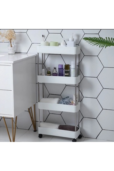 Razo Raft mobil de depozitare cu 4 niveluri pentru baie – Alb, 80 x 39 x 12,5 cm