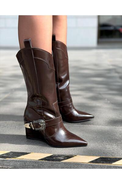 I Love Shoes Bonvir Kadın Kovboy Çizme Acıkahve Parlak Deri
