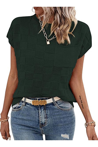 Trendimax Bluză casual pentru femei, cu mânecă scurtă, verde M