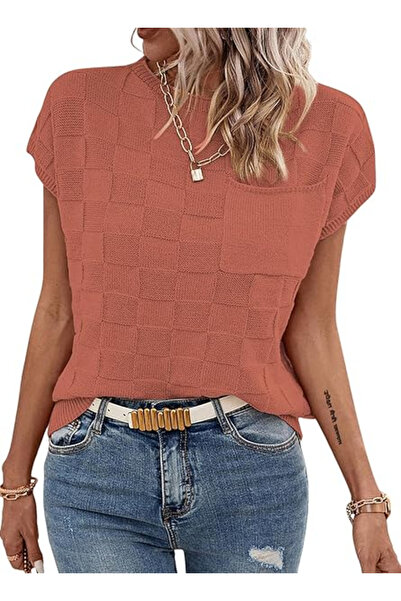 Trendimax Bluză casual pentru femei, cu mânecă scurtă, maro M