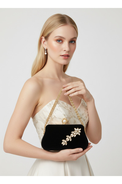 Biçanta Μαύρη τσάντα βραδινού φορέματος από σουέτ: Κρυστάλλινη βραδινή τσάντα...