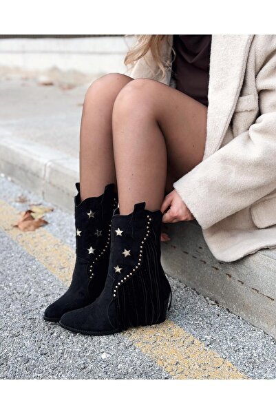I Love Shoes Silvene Kadın Kovboy Çizme Siyah Süet