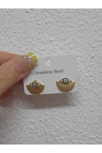 Bubbleatelier Çelik nazar boncuklu yelpaze gold küpe