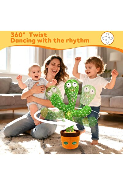 Generic Hunfur Talking Dancing Cactus Toy — Voice-Mimic with Volume Control, Sings & Repeats, Light-Up Plu