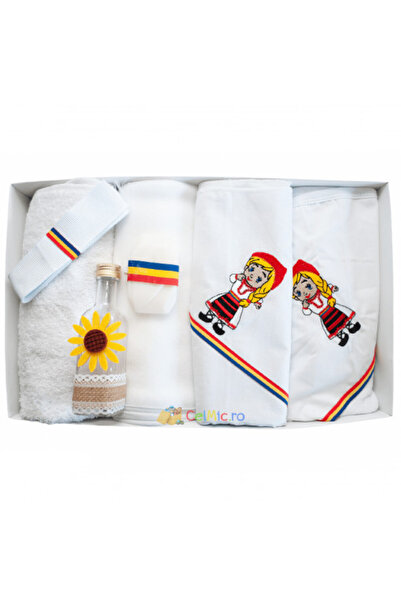 OEM Set tradițional de botez, 7 piese - țărăncuță brodată - Alb - TPB-27