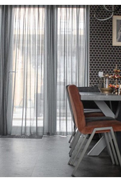 Ran Perde Modern Dökümlü Düz Tül Perde -GRİ - Pileli Dikim 1x2,5 Pile