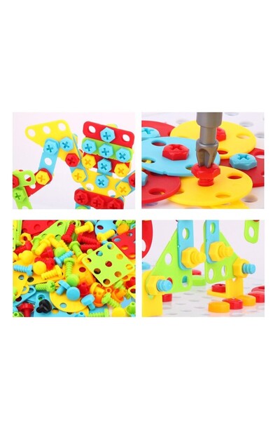 buz Montessori construction set, mosaic puzzle with screws, washers & electric screwdriver, 276 pcs