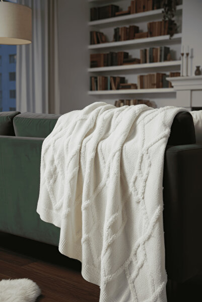 NEŞELİ HOME بطانية محبوكة ناعمة دايموند 130x170 سم كريمي |   بطانية تلفزيون ف...