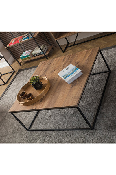 MİLVAKİ Orta Sehpa Kare Çam Metal Ayaklı Modern Toronto