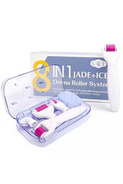 buz 8-in-1 Dermaroller Set with Titanium Needles and Jade Roller — Facial Regeneration & Wrinkle Reduc