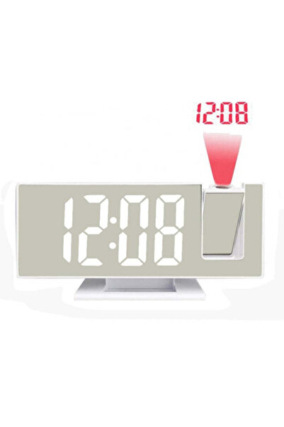buz Multifunctional LED Projection Mirror Clock, Digital Alarm, LCD Temperature, White