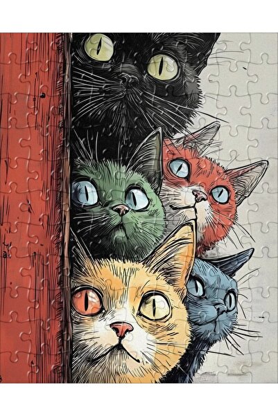 begovart قطط ملونة (أسود، أزرق، أصفر، أحمر، أخضر) مستلقية على الحائط، لغز خشب...